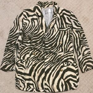 Green Zebra Print Double-Breasted Blazer - Black & Cream (Dana Buchman)